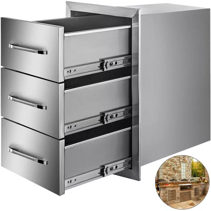 16″x21.5″ Outdoor Kitchen Drawers Triple Access Storage BBQ Drawer Grill Station