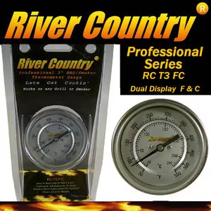 3" River Country Dual Range F & C Adjustable BBQ, Grill, Smoker & Pit Thermometer (RC-T3FC)