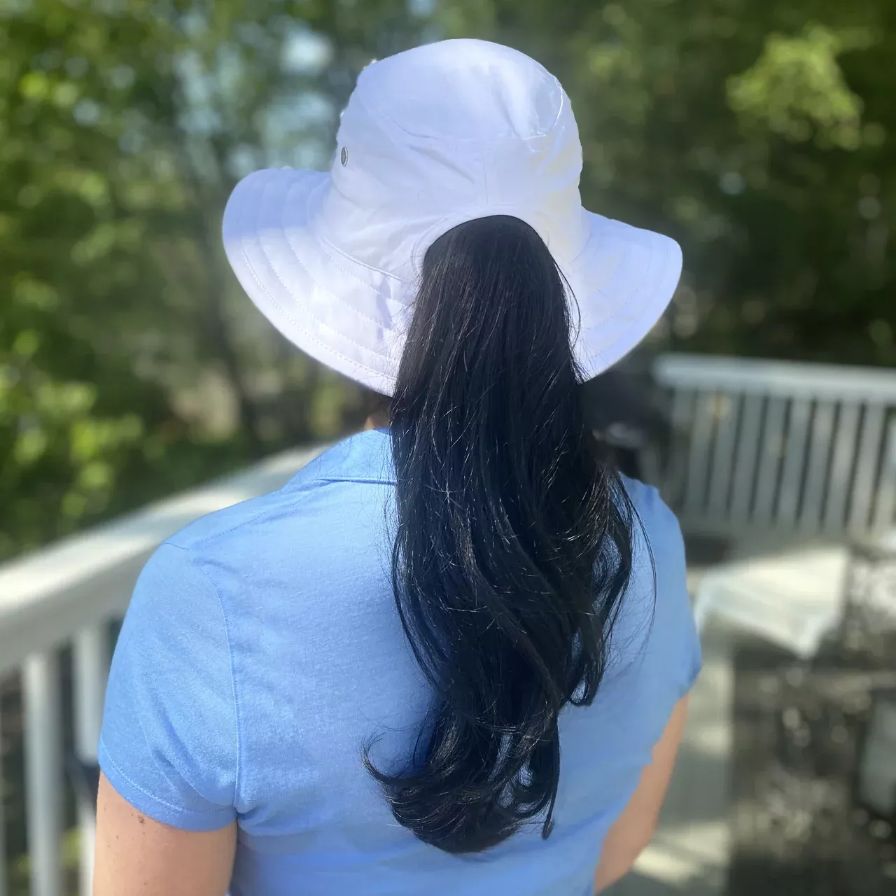 AheadPolyester Bucket Hat with Pony Opening-White, Pink,Light Blue or Gray