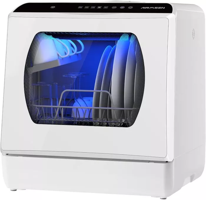 AIRMSEN Portable Countertop Dishwashers, 5 Washing Programs Mini Dishwashers with 5 L Built-in Water Tank and Double-layered Glass Door, No Hookup Needed for Home, Apartments & RVs