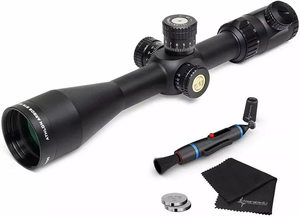 Athlon Optics Argos BTR GEN2 6-24×50 APLR2 FFP IR MOA Direct Dial, Side Focus, 30mm Riflescopewith included Extra Battery CR2032 and Wearable4U Lens Cleaning Pen and Lens Cleaning Cloth Bundle