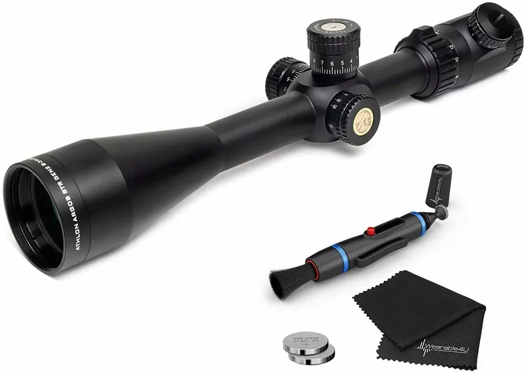 Athlon Optics Argos BTR GEN2 8-34×56 APLR2 FFP IR MOA, Direct Dial, Side Focus, 30mm Riflescope with Included Extra Battery CR2032 and Wearable4U Lens Cleaning Pen and Lens Cleaning Cloth Bundle