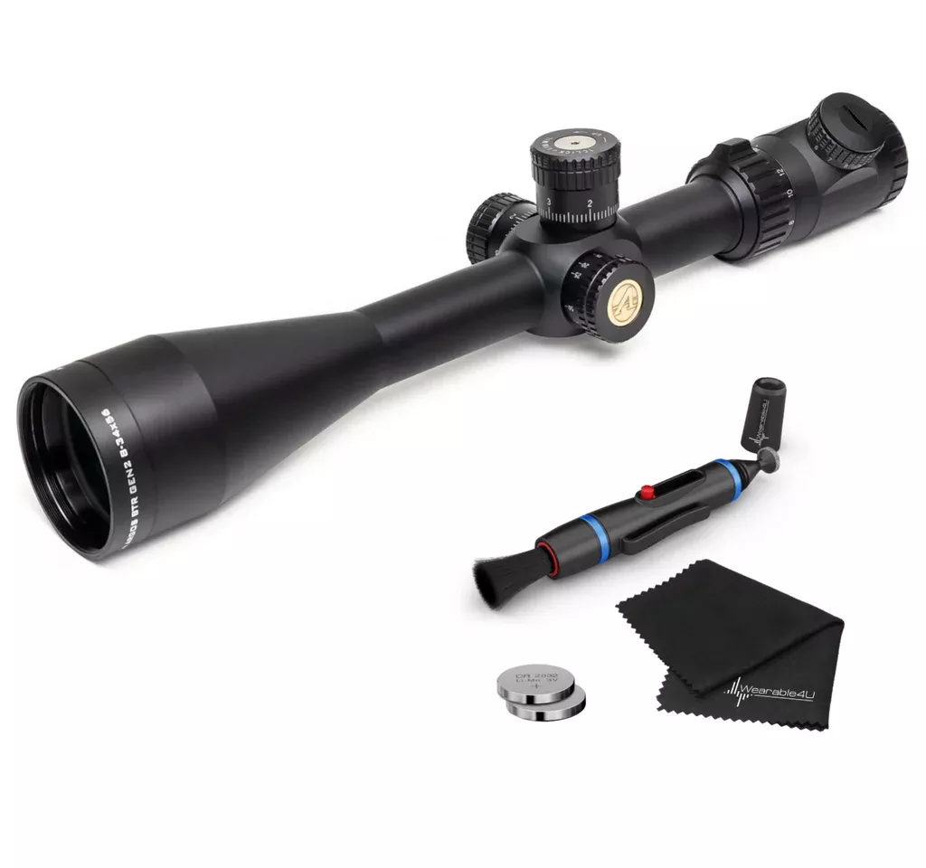 Athlon Optics Argos BTR GEN2 8-34×56 APMR FFP IR MIL, Direct Dial, Side Focus, 30mm Riflescope with Included Extra Battery CR2032 and Wearable4U Lens Cleaning Pen and Lens Cleaning Cloth Bundle