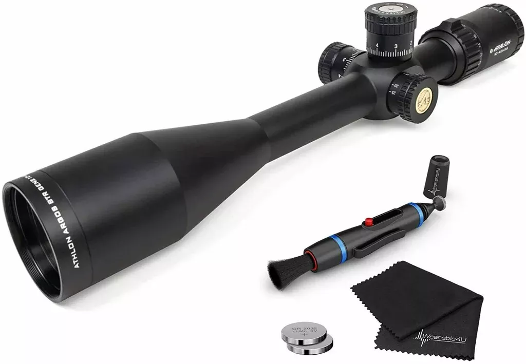 Athlon Optics Argos GEN2 BTR 10-40X56, Direct Dial, Side Focus, 30mm, SFP, BLR MOA Riflescope with included Extra Battery CR2032 and Wearable4U Lens Cleaning Pen and Lens Cleaning Cloth Bundle