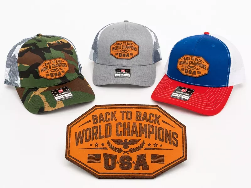 Back-to-Back World Champions USA Hat | Richardson 112 Leather Patch Trucker Hat