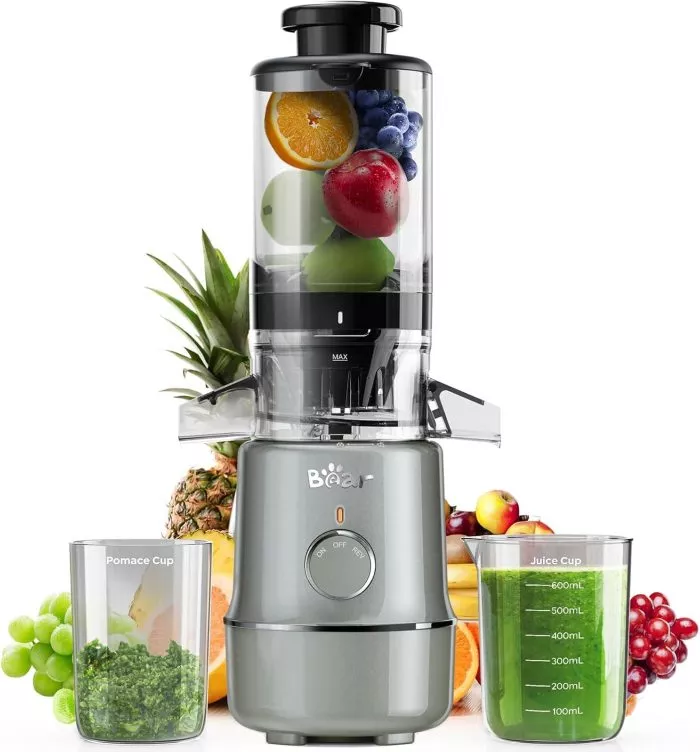 Bear Masticating Juicer Machine | Slow Cold Press Juicer with 4.1in Large Feeding Chute for Whole Fruits, Vegetables | Reversible Auger Easy to Clean