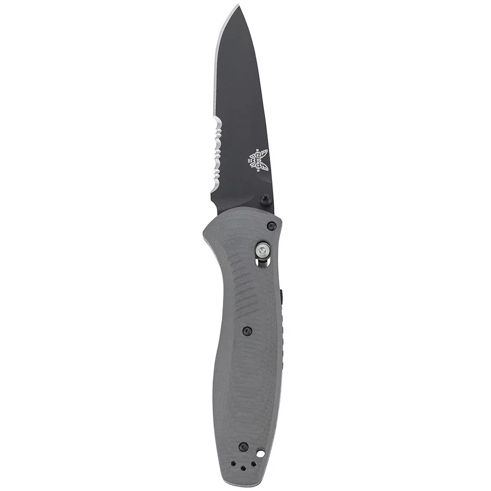 Benchmade Barrage 580SBK-2 Knife, Serrated Drop-Point, Coated Finish, Gray Handle
