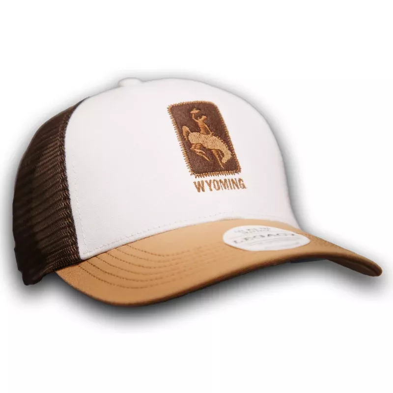 BROWN TRUCKER HAT WYO COWBOY BUCKING HORSE
