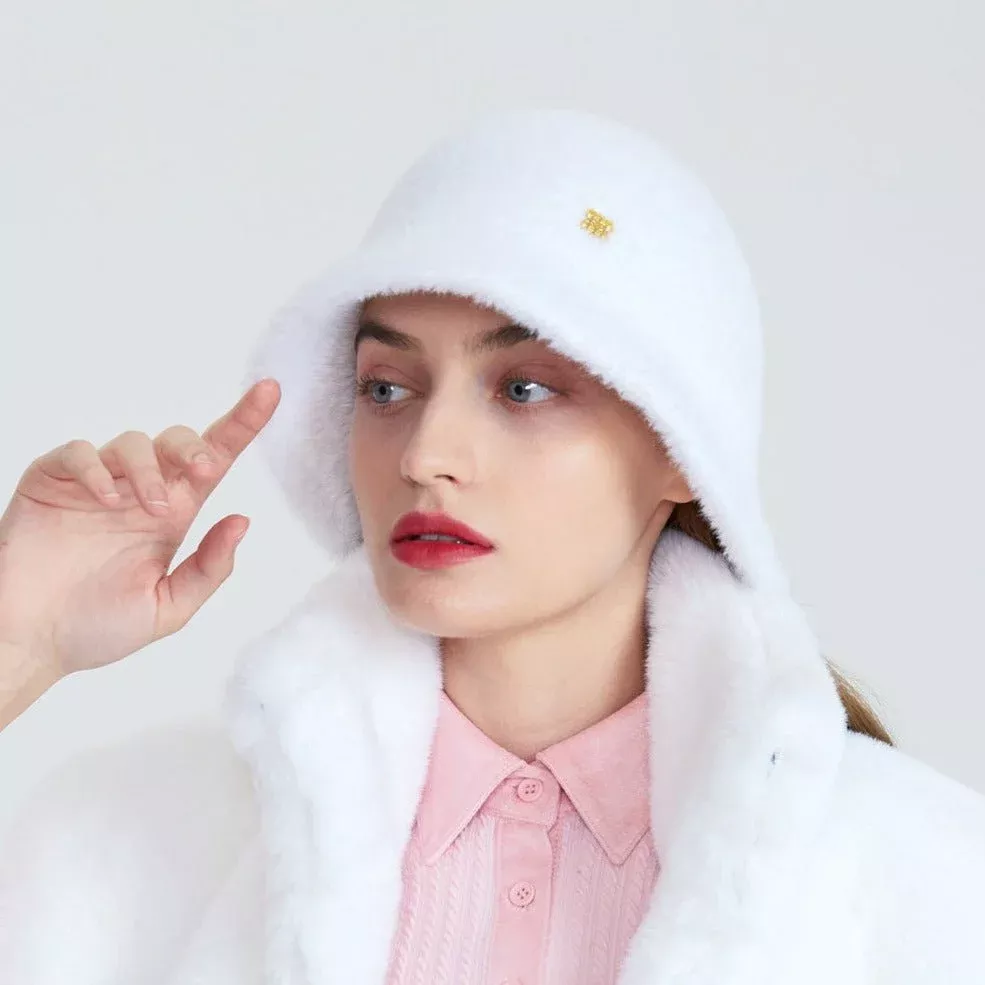 CelltyWomen’s Soft Fur Bucket Hat – White