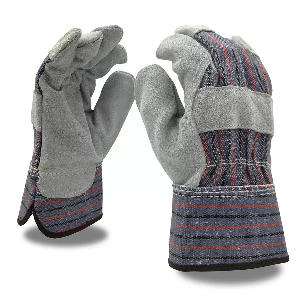 Cordova Premium Shoulder Cowhide Palm Gloves with Blue/Red Striped Back, 1 dozen (12 pairs)