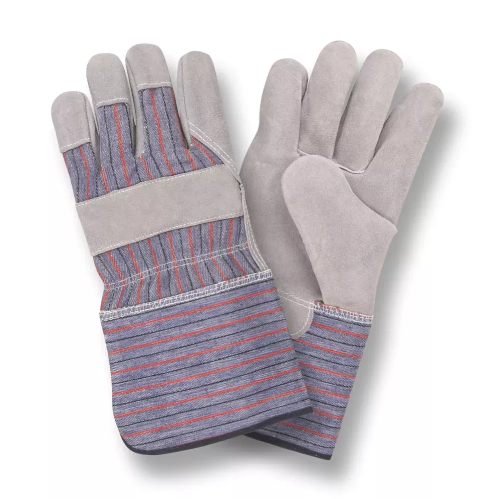 Cordova Split Cowhide Palm Glove/Striped Canvas Back + Rubberized Cuff, 1 dozen (12 pairs)