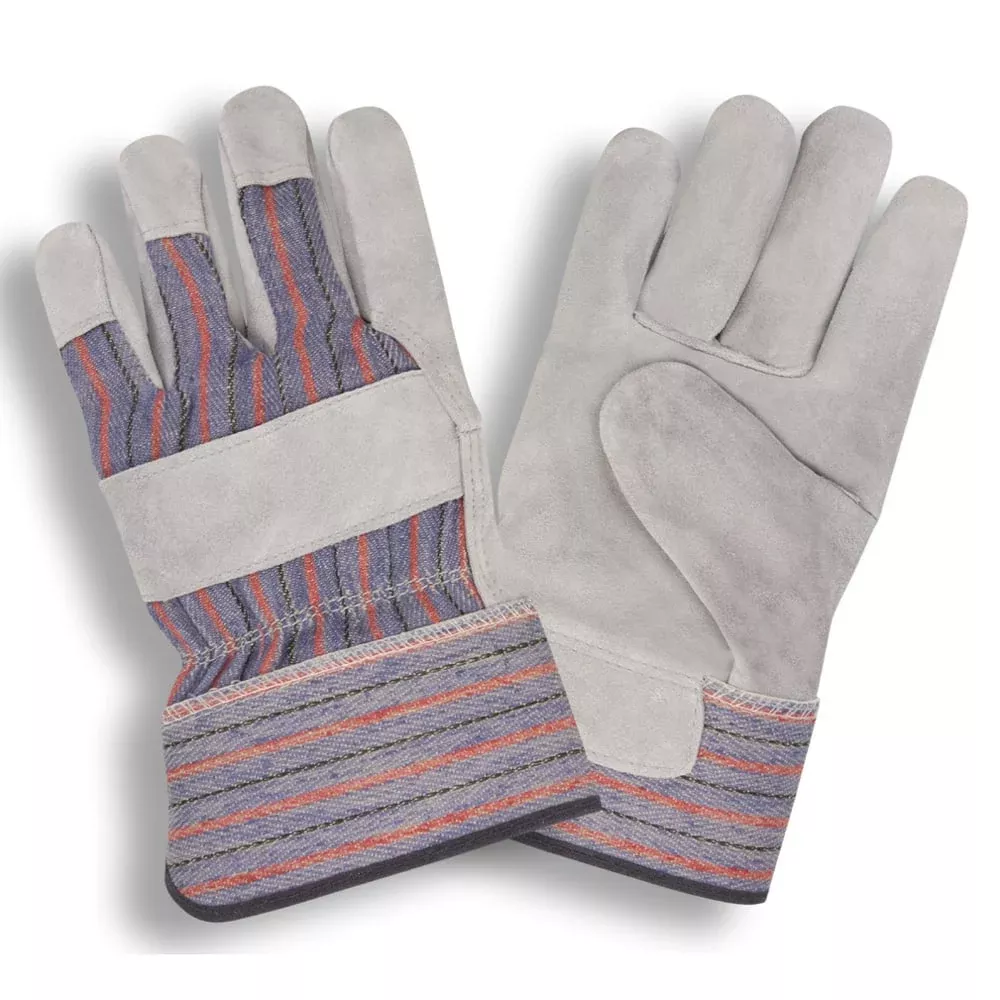 Cordova Split Leather Palm Glove/Striped Fabric Back + 2.5" Cuff, 1 dozen (12 pairs)