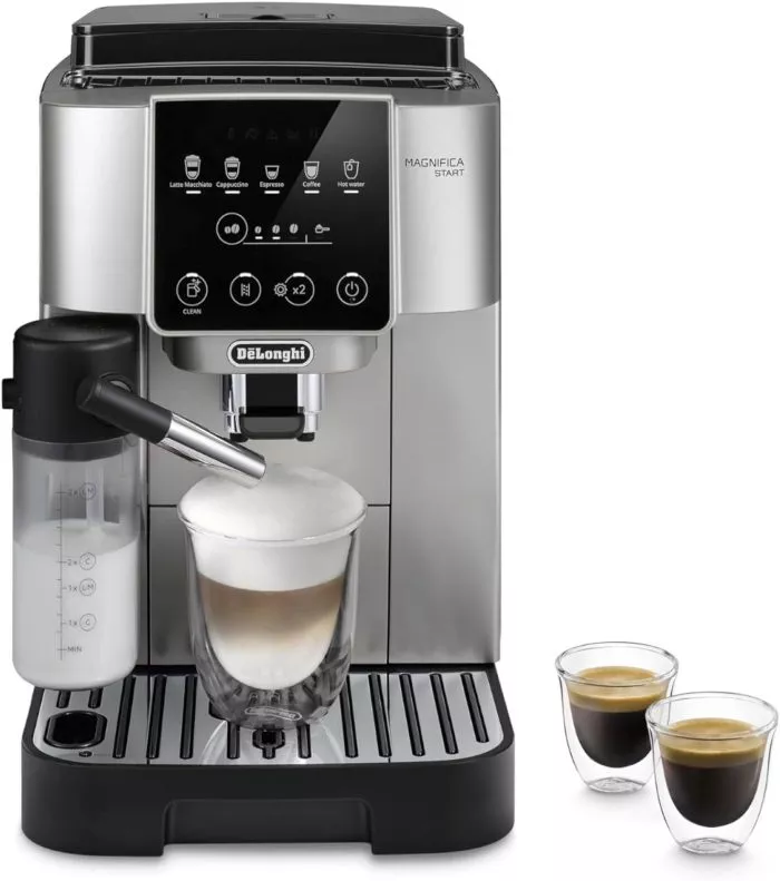 De’Longhi Magnifica Start Espresso & Coffee Machine with Automatic Milk Frother, One Touch Latte, Cappuccino, Built-in Grinder, Silver, ECAM22080SB