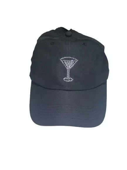 Dolly Mama- Crystal Martini Glass Black High Pony Baseball Cap