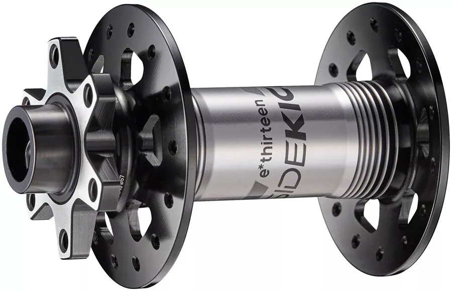 e*thirteen Sidekick Front Hub – 15 x 110mm 6-Bolt Disc BLK/Sterling Silver 28H