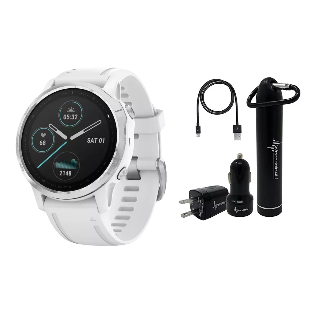 Garmin Fenix 6S Smaller-Sized Multisport GPS Watch with Wrist-Based Heart Rate Pulse Ox and Wearable4U Ultimate Power Bundle