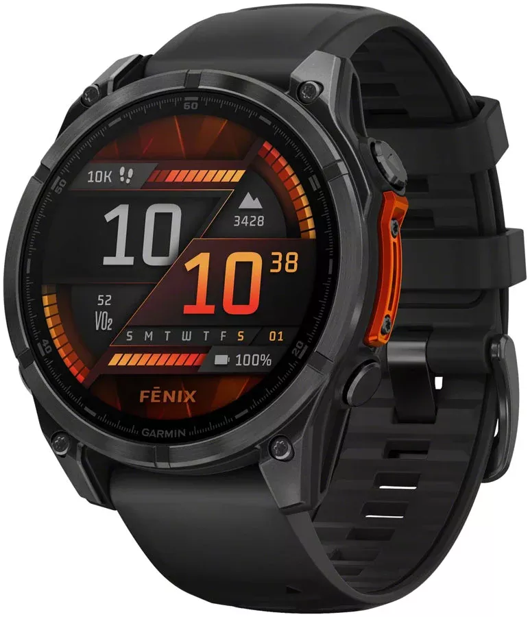 Garmin fenix 8 Smartwatch – 47mm AMOLED Sapphire Carbon Gray DLC Titanium BLK/Pebble Gray Silicone
