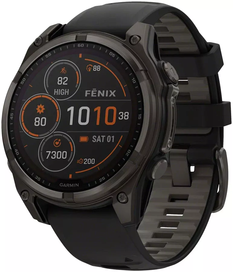 Garmin fenix 8 Smartwatch – 47mm Solar Sapphire Carbon Gray DLC Titanium BLK/Pebble Gray Silicone