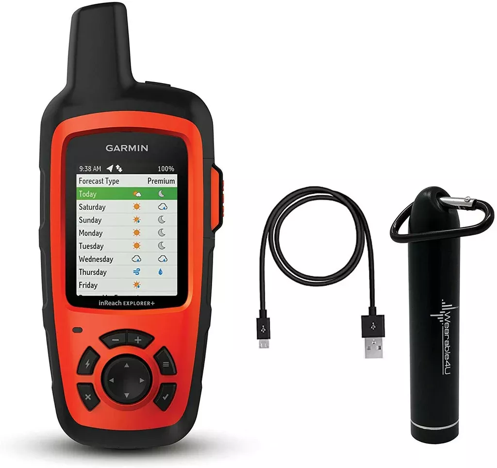 Garmin InReach Explorer+ Handheld Satellite Communicator with GPS Navigation, Maps, and Sensors 010-01735-10 and Wearable4U Ultimate Power Pack Bundle