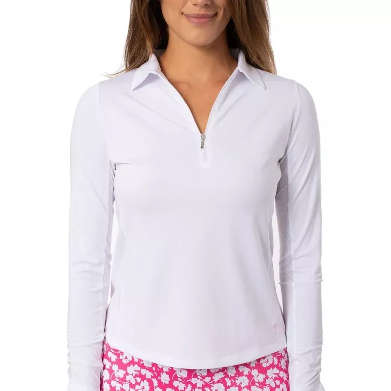 Golftini L/S Zip Tech Polo – White