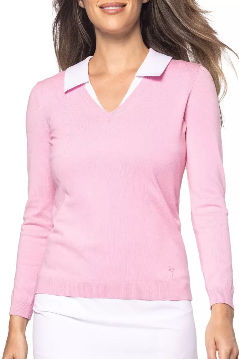 Golftini- Long Sleeved VNeck Sweater Rose Pink (Style#: SW)