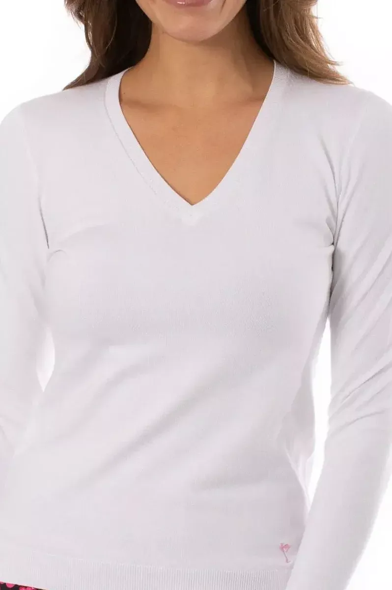 Golftini- Long Sleeved VNeck Sweater White (Style# SW)