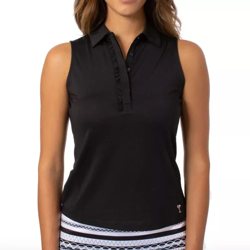Golftini S/L Ruffle Tech Polo – Black