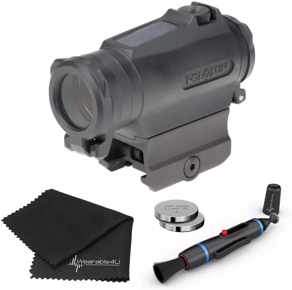 Holosun HE515CT-RD Circle Red Dot/Solar/Titanium Sight Lens Cleaning Pen, Extra Battery and Lens Cleaning Cloth Bundle