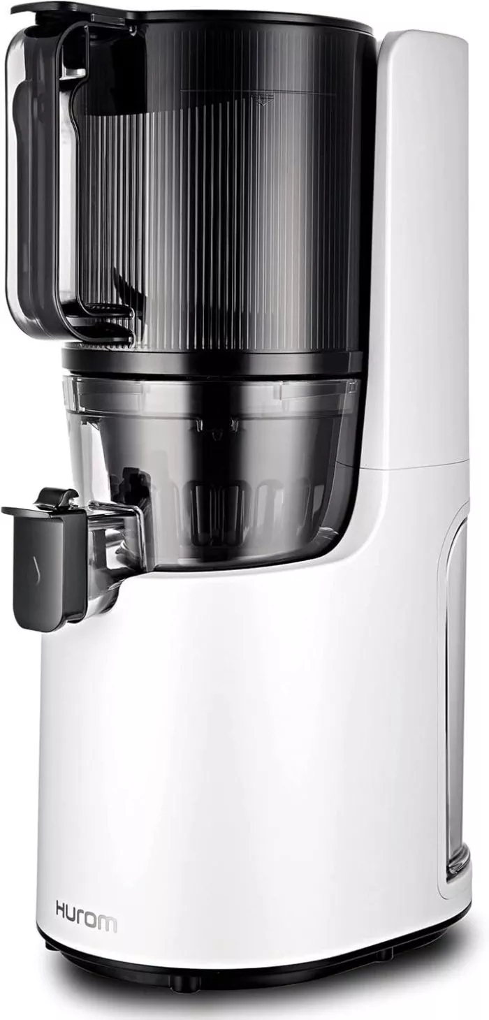 Hurom H-200 Easy Clean Electronic Juicer Machine (White) – Self Feeding Slow Juicer w Big Mouth Hopper to Fit Whole Fruits & Vegetables – Healthy Living – Rinse Clean No Scrub BPA Free Easy Assembly