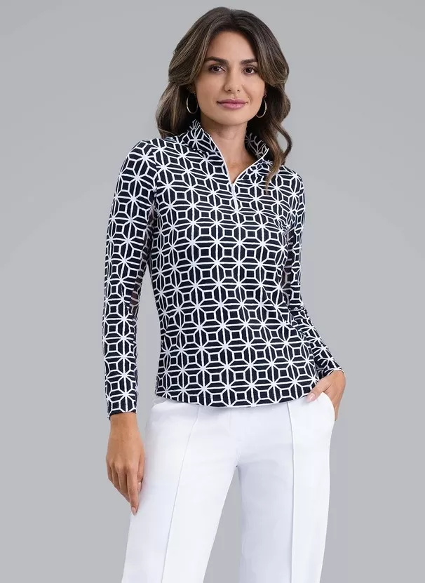 IBKul Carolyn Long Sleeve Mock Black