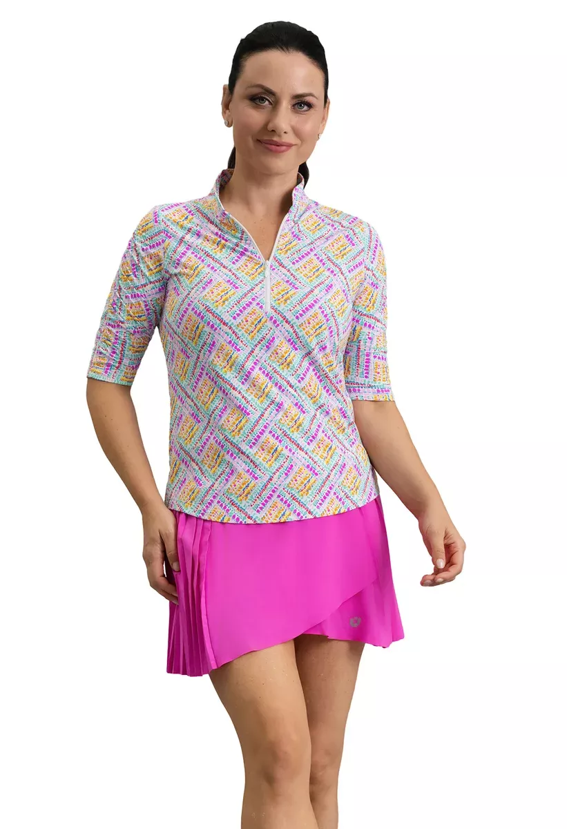 IBKUL- Elbow Sleeve Nina Hot Pink Multi Top (Style#: 41249)