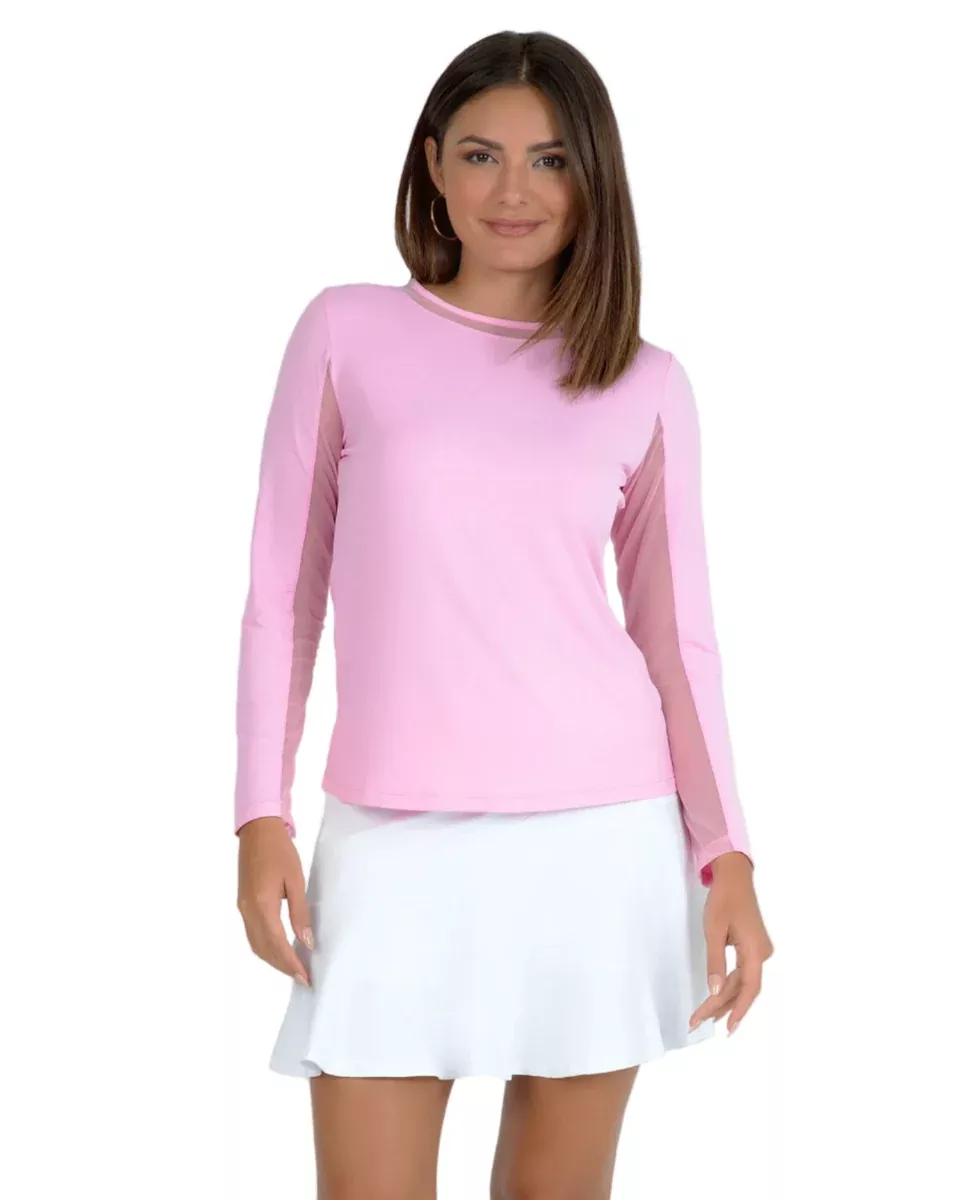 IBKUL- Long Sleeve Crew Neck w/ Mesh Candy Pink (Style#: 83000)