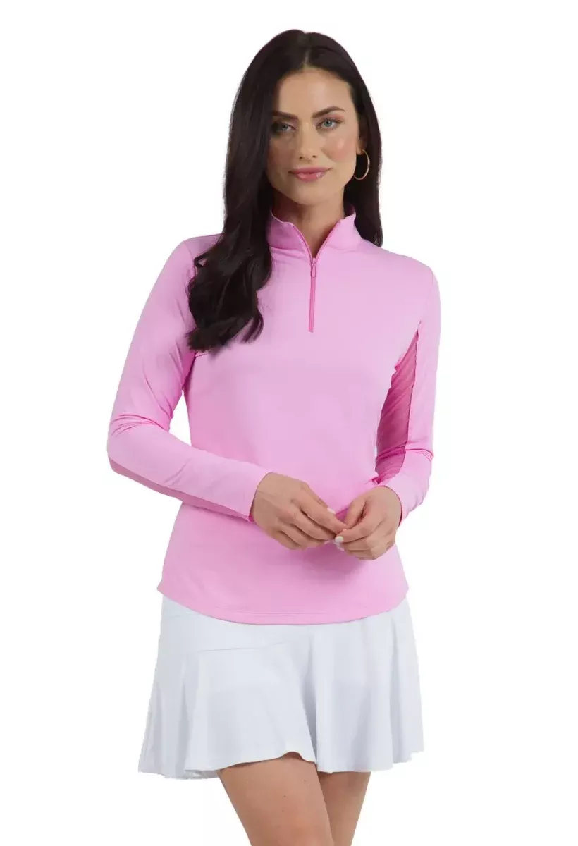 IBKUL- Long Sleeve Zip Mock Candy Pink (Style#: 80000)