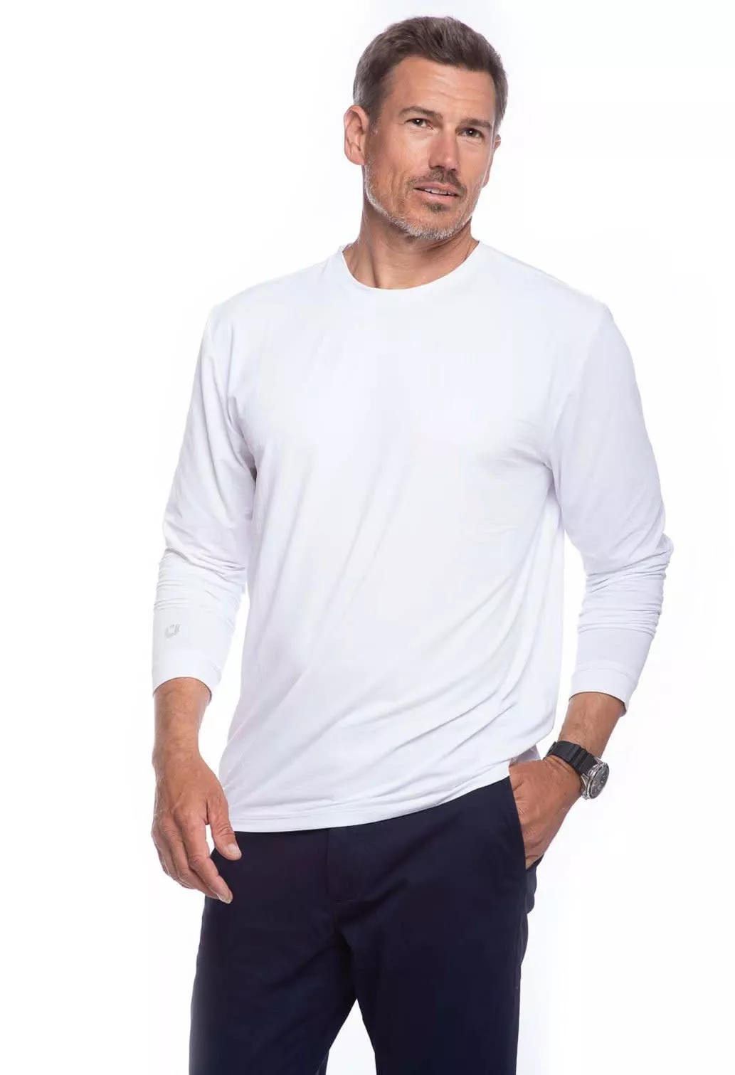 IBKul Solid Long Sleeve Crew White