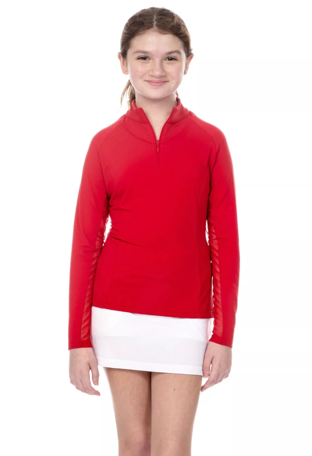 IBKul Solid Long Sleeve Mock Red (Girls)