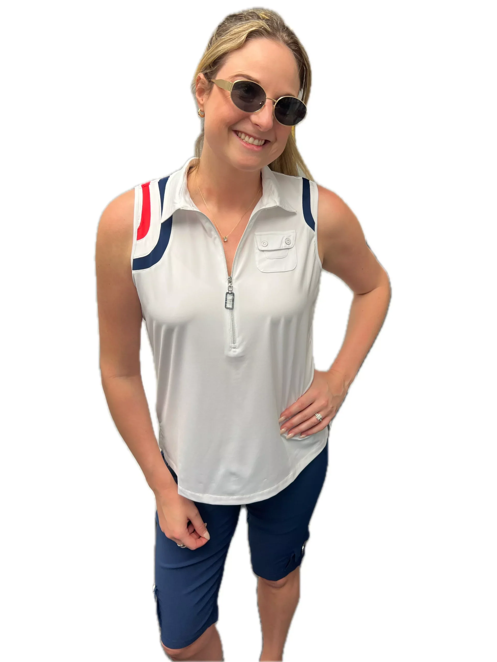 Jamie Sadock Spirit Basic Collection: Women’s Sleeveless Shirt-Navy Insert Shirt