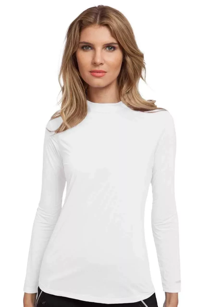 Jamie Sadock Sunsense Basic Women’s UV-Sun Protection Long Sleeve Mock Neck Sun Shirt-Black, White, Navy Blue