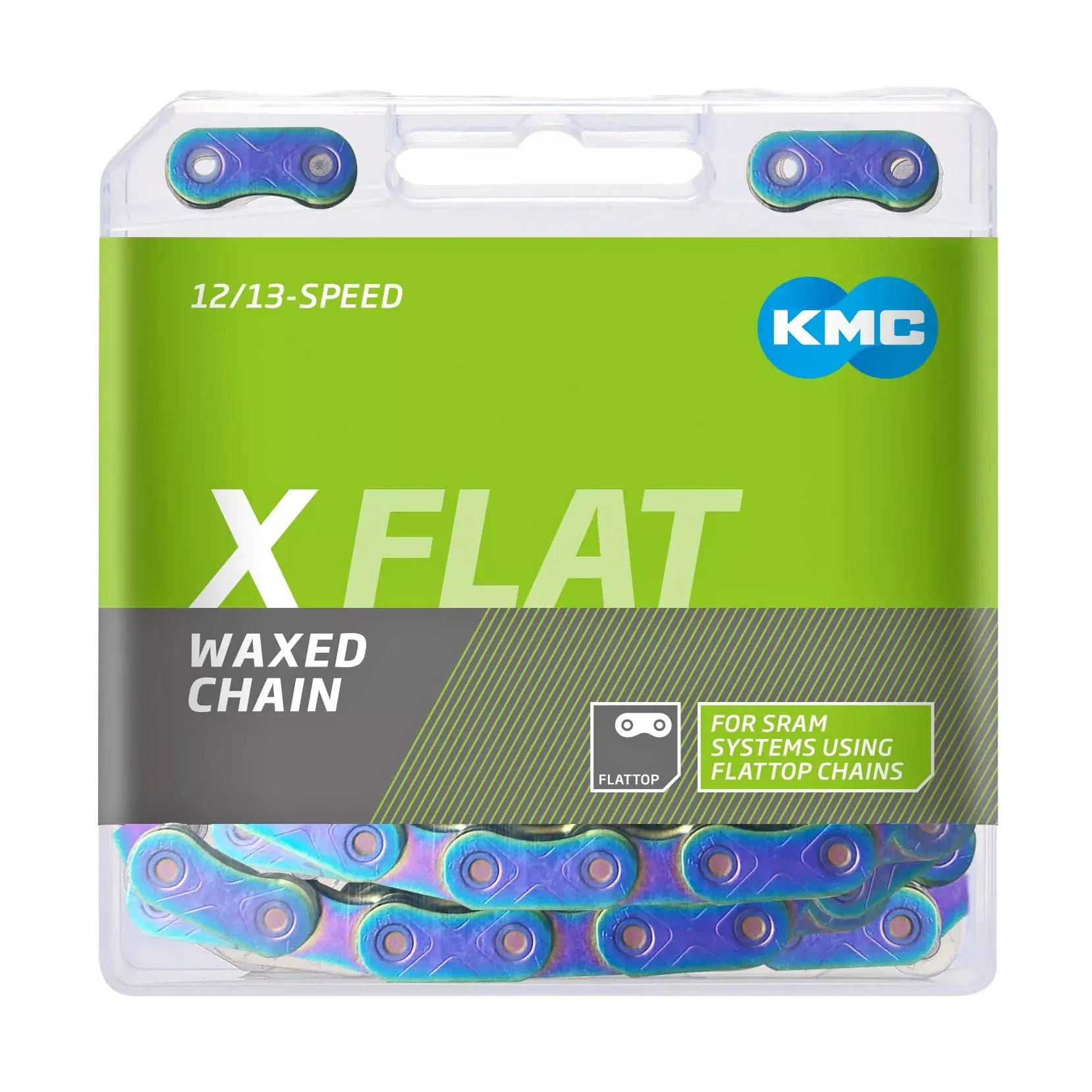 KMC X-Flat Waxed Chain - 12/13-Speed 126 Links Compatible SRAM T-Type AXS Systems Aurora