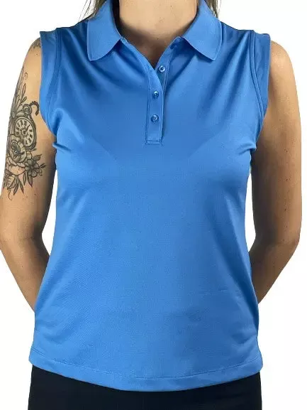 Lady Byron Nelson- Sleeveless Pique Polo Sea Blue