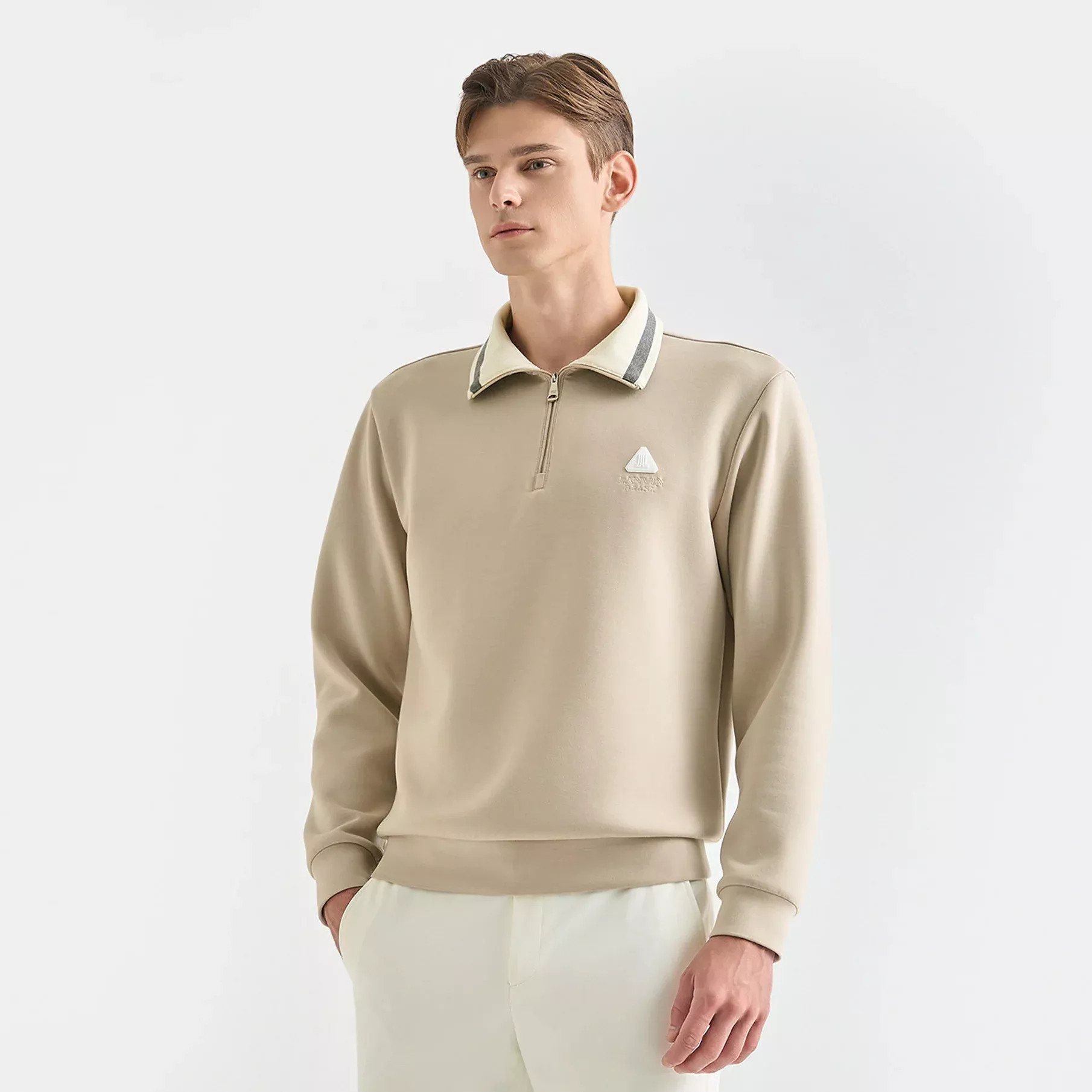 Lanvin BlancMen’s Zip Sweater – Beige