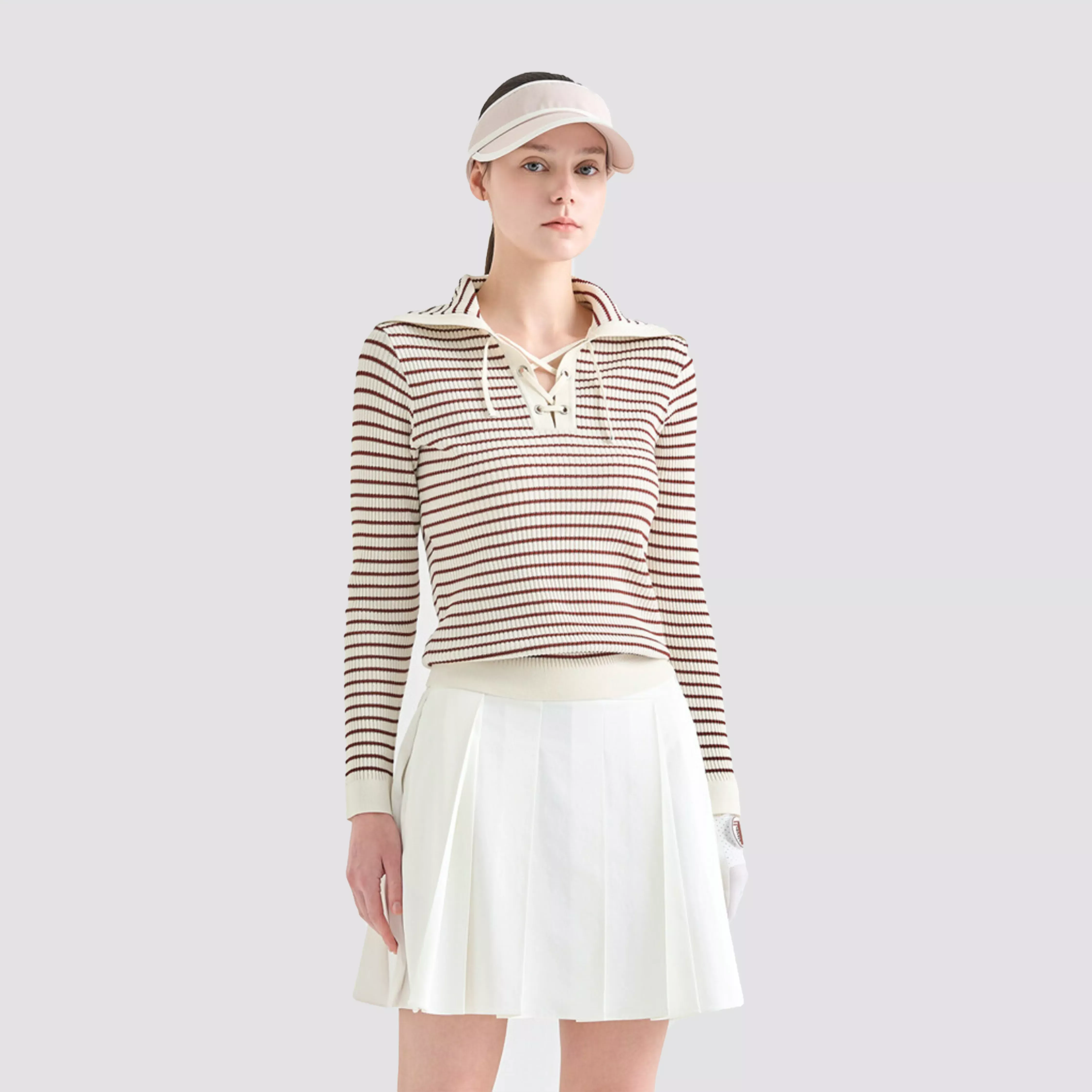 Lanvin BlancWomen's Striped Lace-Up Knit - Cream