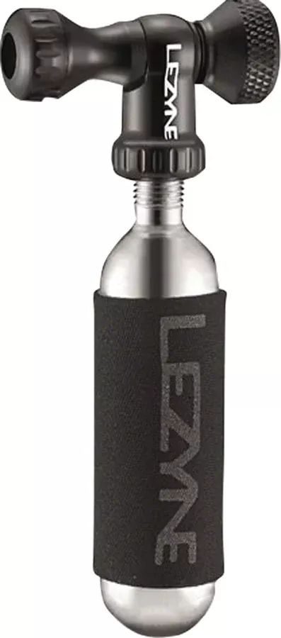Lezyne Control Drive C0-2 Inflator Slip-fit Shcrader/Presta includes 16g cartridge Neoprene Sleeve Red