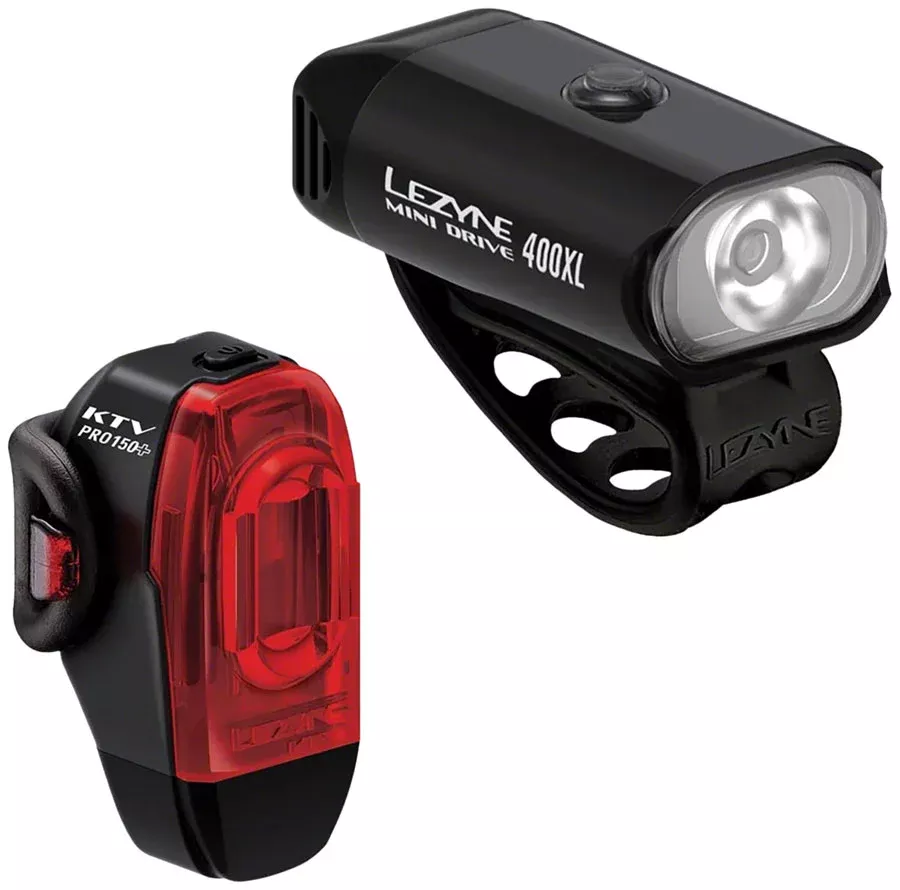 Lezyne Mini Drive 400XL/KTV Drive Pro+ Headlight/Taillight Set -Black