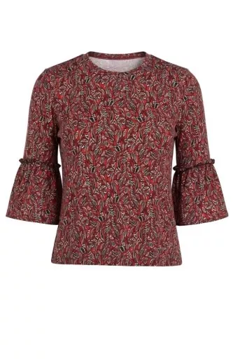 Liverpool Jewel Neck Flared Half Sleeve Knit Top