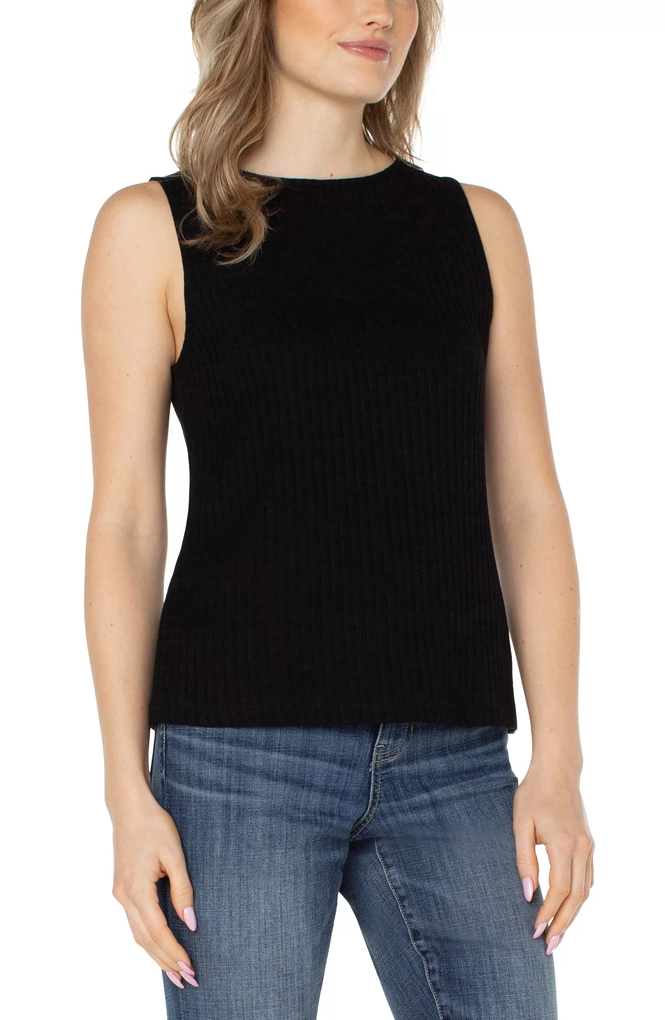Liverpool Sleeveless Boat Neck Rib Top Black