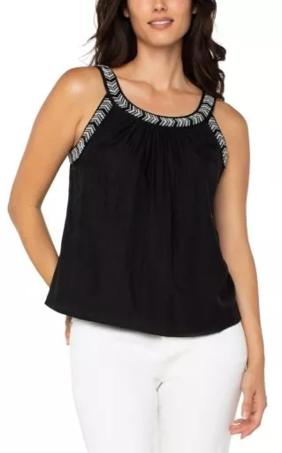 Liverpool Sleeveless Woven Tank with Beading