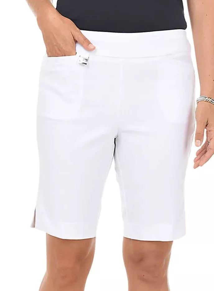 Lulu-B Women's Bermuda Shorts Pull-On Style-White, Black, Stone, Navy Blue and Red