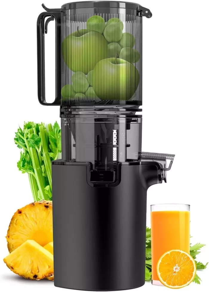 Masticating Juicer Machines, 4.1-inch (104MM) Slow Cold Press Juicer with Extra Wide Feed Chute, Pure Juicer Machine for Vegetables and Fruits, Easy to Clean with Brush