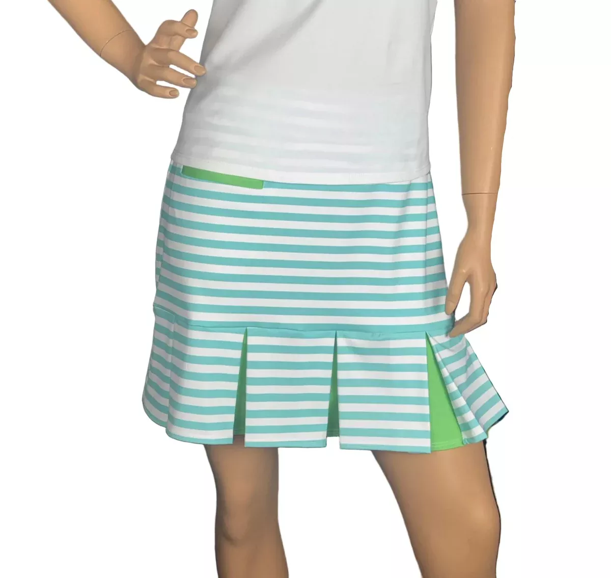Melly M- Pinehurst Aqua Stripe/Grass Skort