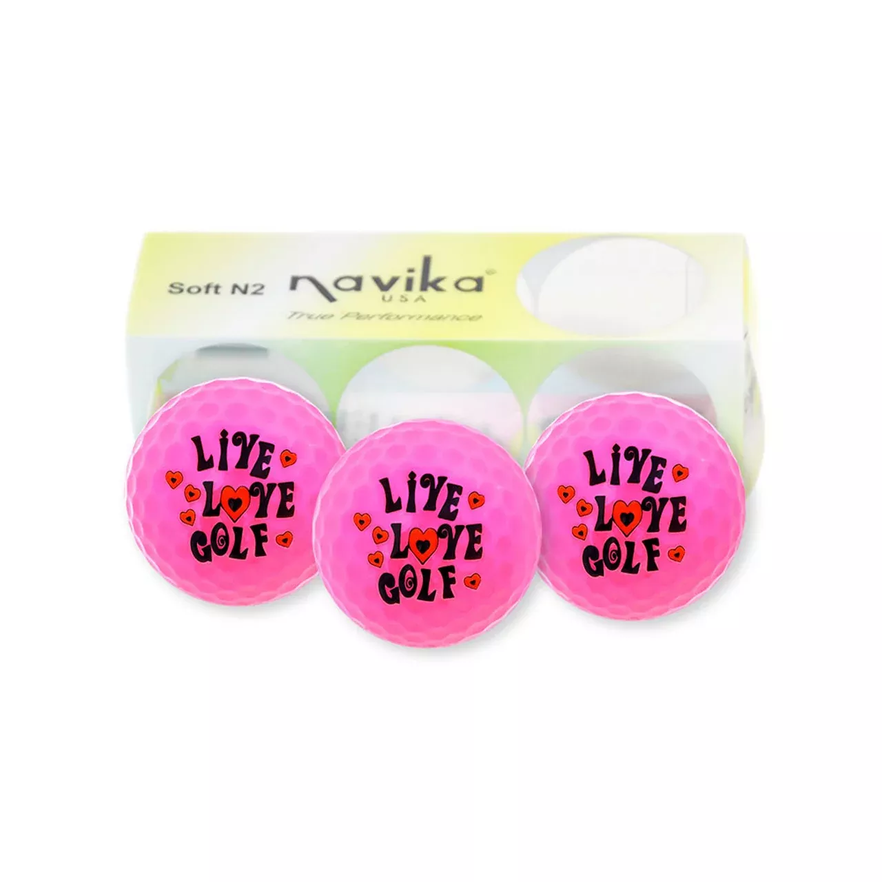 Navika Assorted Live Love Golf Printed Pink Golf Balls-3 pack